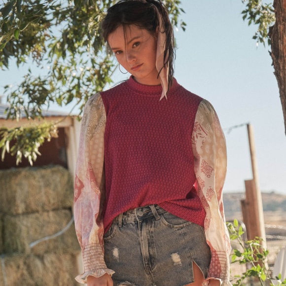 07 Boho Contrast Long Sleeve Blouse Top - Picture 6 of 6